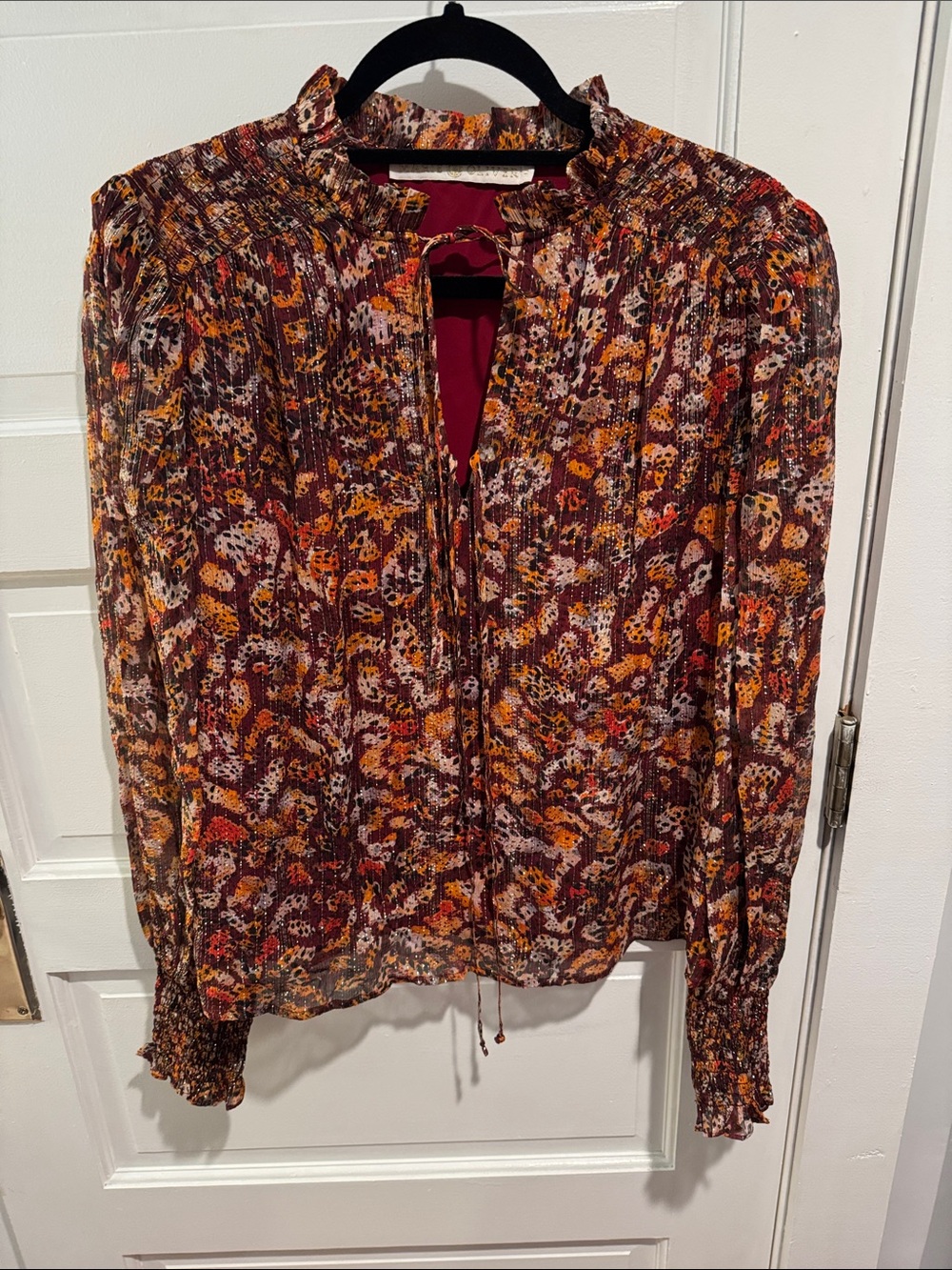 Marie Oliver Burgundy Multi Floral-Print Long-Sleeve Blouse
